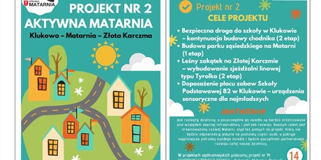 Powiększ grafikę: Plakat informujący o projekcie nr 2 w budżecie obywatelskim - Aktywna Matarnia.