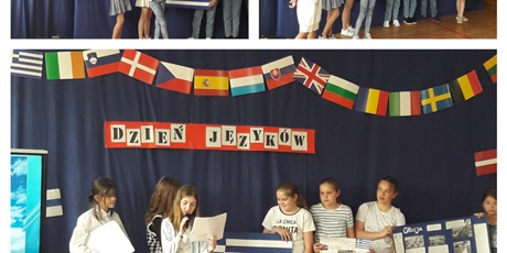 Powiększ grafikę: Collage ze zdjęć - uczniowie klasy 5a prezentujący Grecję.