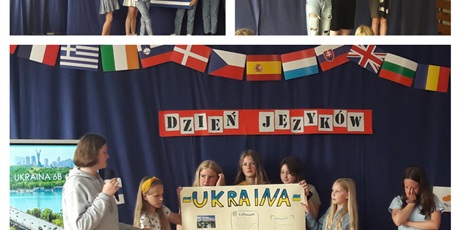 Powiększ grafikę: Collage ze zdjęć - uczniowie klasy 6b prezentujący Ukrainę.