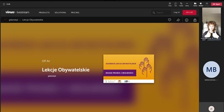 Powiększ grafikę: Gdańskie Lekcje Obywatelskie - konferencja online. Zrzut ekranu na przebieg wydarzenia.