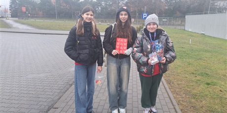 Powiększ grafikę: Dziewczyny z 7a kwestujące na rzecz WOŚP.
