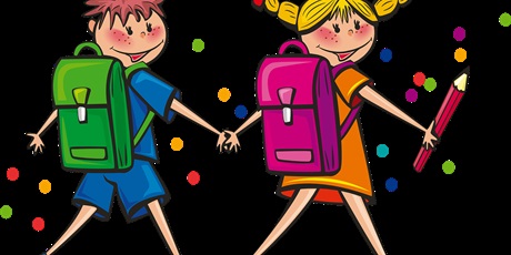 Powiększ grafikę: Chłopiec i dziewczynka idą z plecakami na plecach do szkoły.