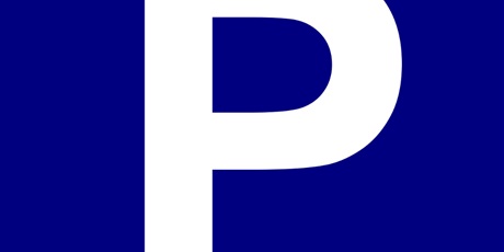 Powiększ grafikę: Znak parkingu - biała litera P na niebieskim tle.